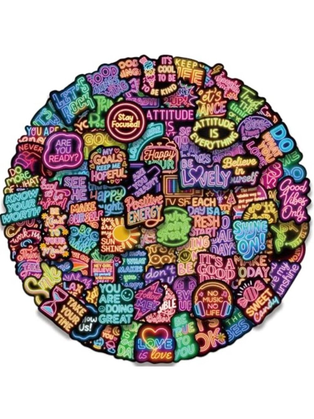 100Pcs Neon Motivational Stickers with Positive Quotes